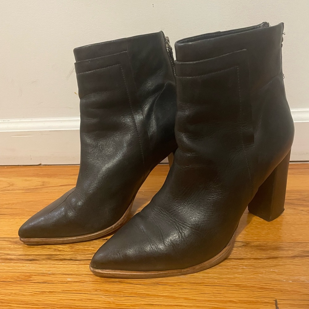 Loeffler Randall Black Leather Pointed Toe Ankle Boots